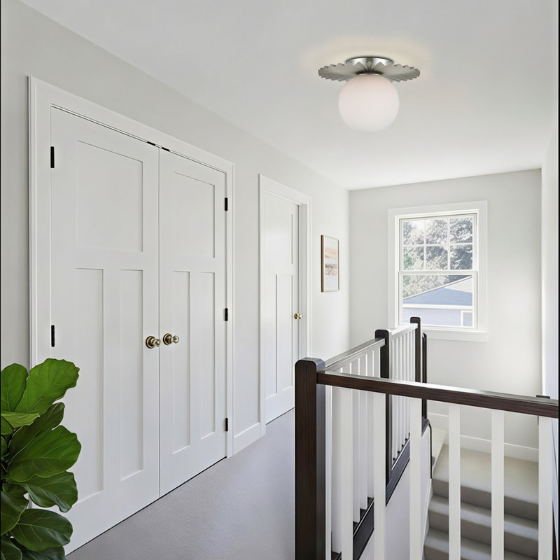 Abbey 9.8" W 1-Light Dimmable Glass Globe Flush Mount, Brushed Nickel