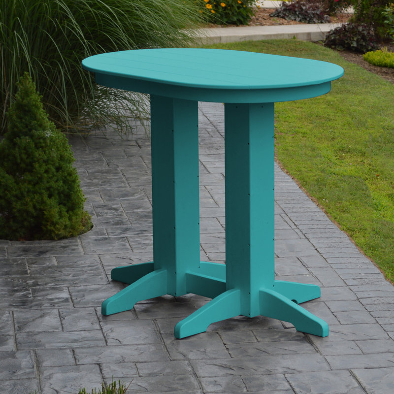 Nettie Oval Outdoor Bar Table With Umbrella Hole , 48'' in. W 33'' in. D, Aruba Blue