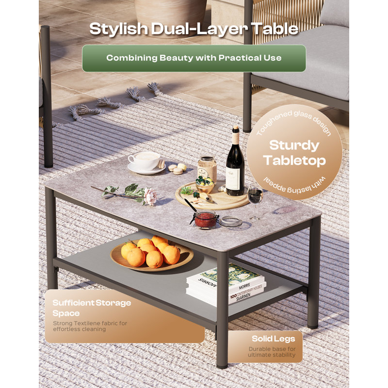 Ensemble de conversation bohème 4 pièces en aluminium pour patio extérieur avec coussins de 15 cm, canapé 3 places, 2 fauteuils et table basse