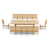 12 Seats 13 Pcs Grade-A Teak Wood Dining Set: 118" Double Extension Rectangle Table And 12 Caranas Arm Chairs #11Ca2412