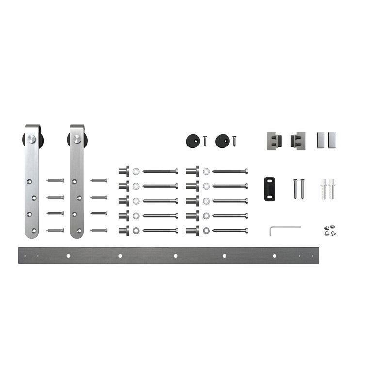 Ensemble de quincaillerie de porte de grange coulissante en acier massif pour portes simples en bois, 72 po, Acier inoxydable