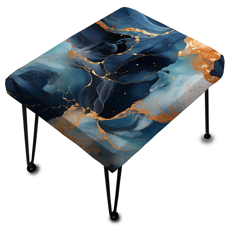 Repose-pieds rectangulaire bleu et or Marble Bliss