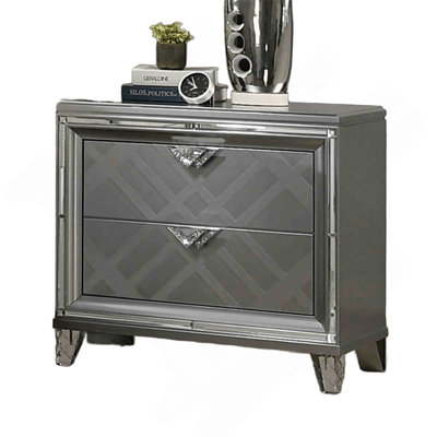 Contemporary Style 1pc Nightstand Hidden Jewelry Drawer Acrylic Legs USB Port Silver Finish Bedroom Furniture