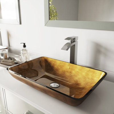 Donatello Sottile  22" L x 14" W x 5" H Rectangular Glass Vessel Bathroom Sink with 12" H Faucet
