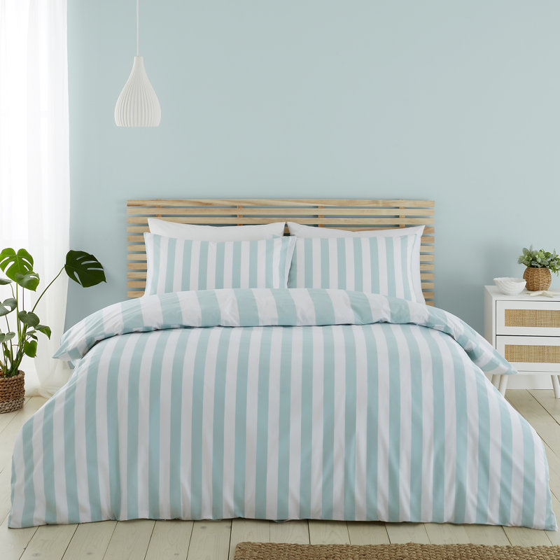 Cove Stripe Reversible Duvet Cover Set, Single Duvet Cover + 1 Standard Pillowcase, Duck Egg Blue