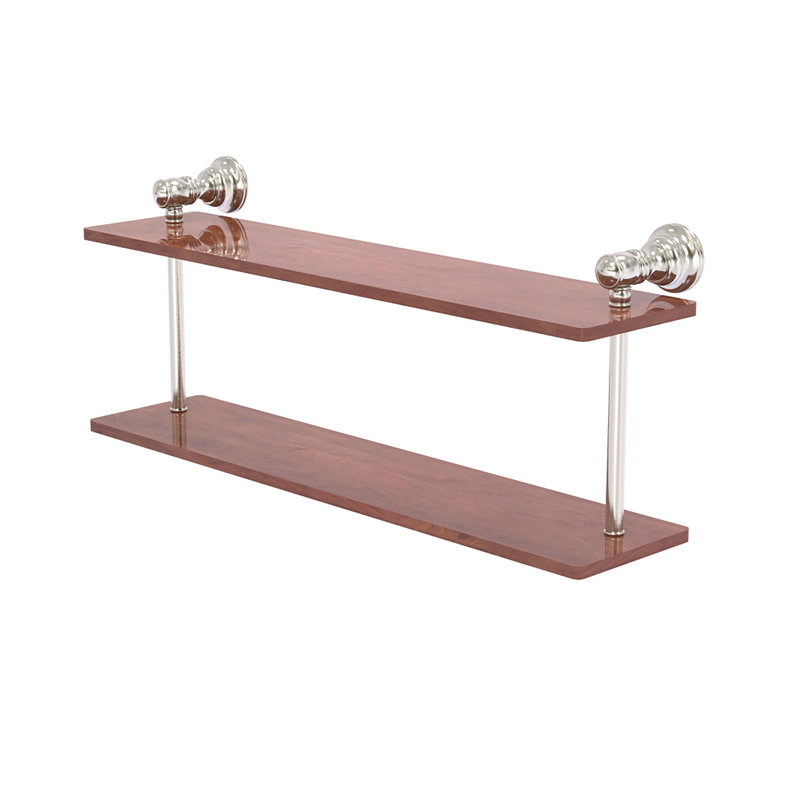 Tablette en bois massif 2 pièces avec barre à serviettes Freyja, Nickel satiné, H 5,6 po x l 22 po x P 9,2 po