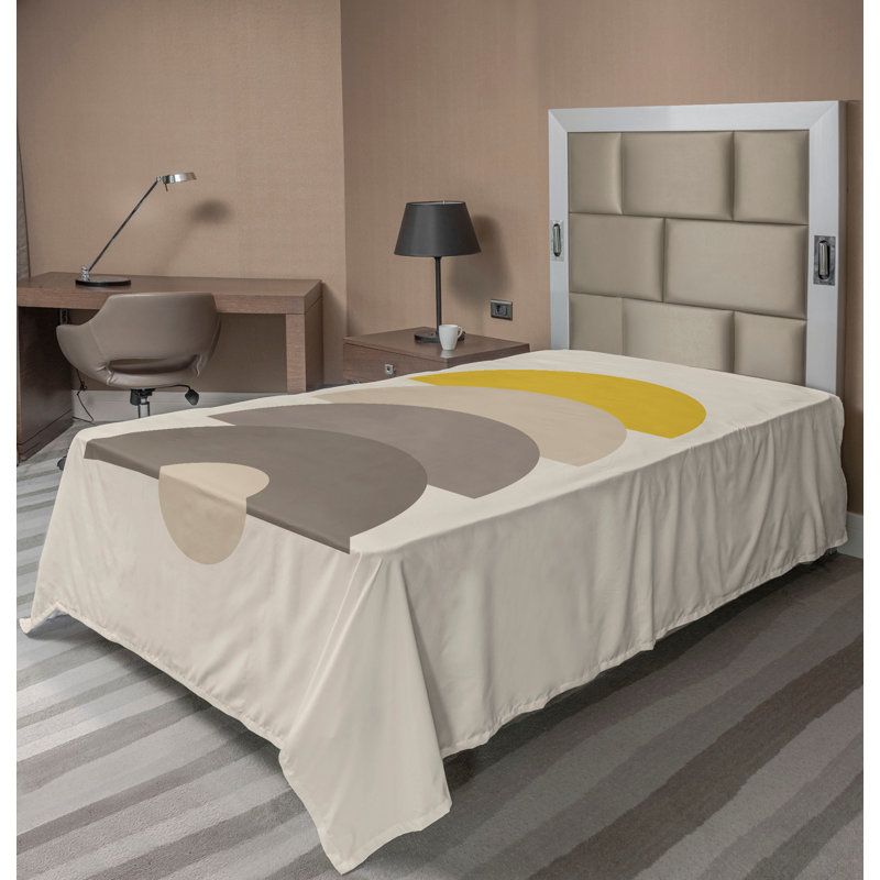 Drap plat moderne de style bohème Ambesonne, Drap plat pour lit simple, Ivoire / moutarde / motif abstrait taupe pâle