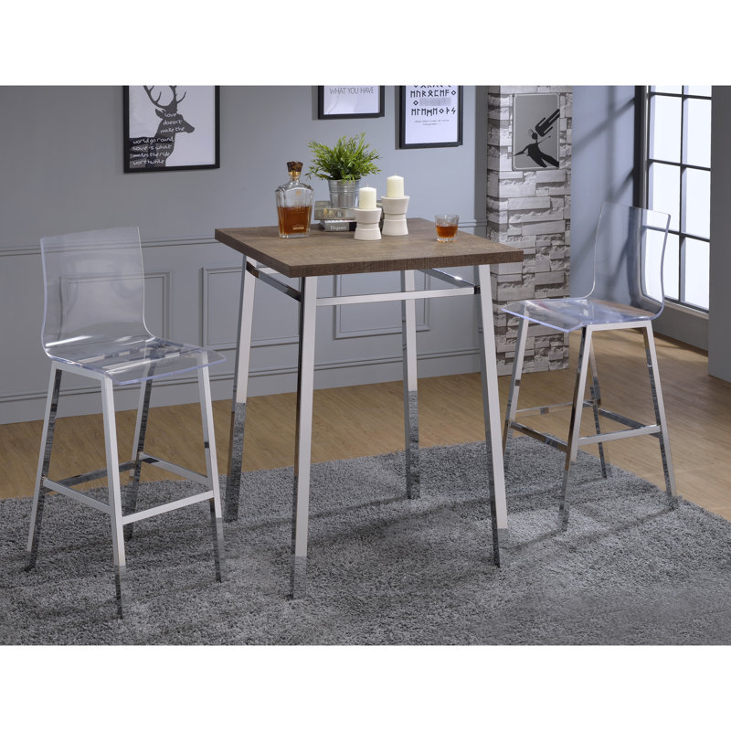 Table de bar - plateau rectangulaire en chêne brun moyen, base élégante, pieds carrés blancs pour les petits espaces de salle à manger et belle base supérieure convenant aux petits espaces