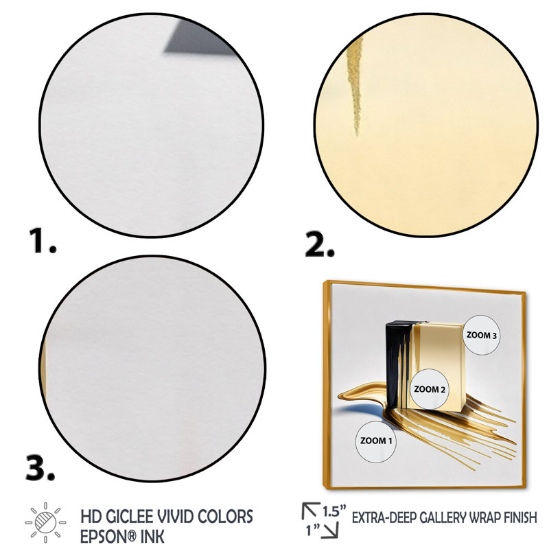 «Cubic», art cubique abstrait noir et doré, H 16 po x l 16 po x P 1 po, Toile avec cadre flottant or