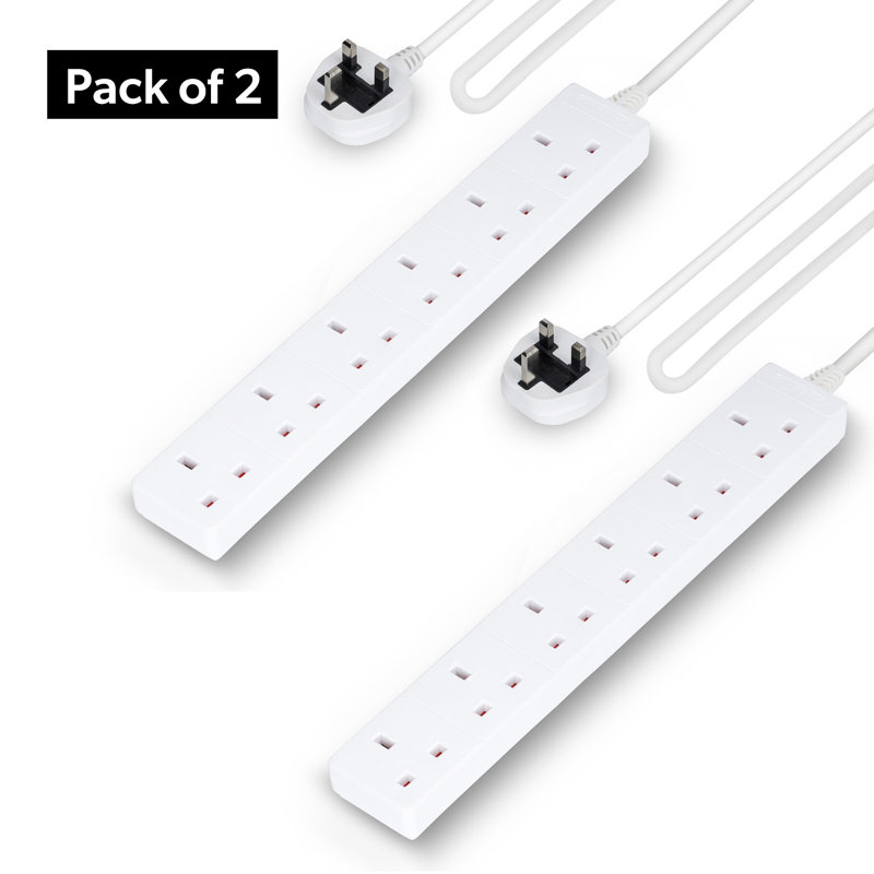 GEEPAS 6 Gang Extension Lead, 1M Cable Heavy Duty UK Plug, Pack Of 2