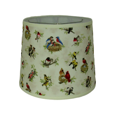 Colorful Songbird Drum Lamp Shade – Cottage Bird Nest Print With Spider Washer Fitting For Table Or Floor Lamps