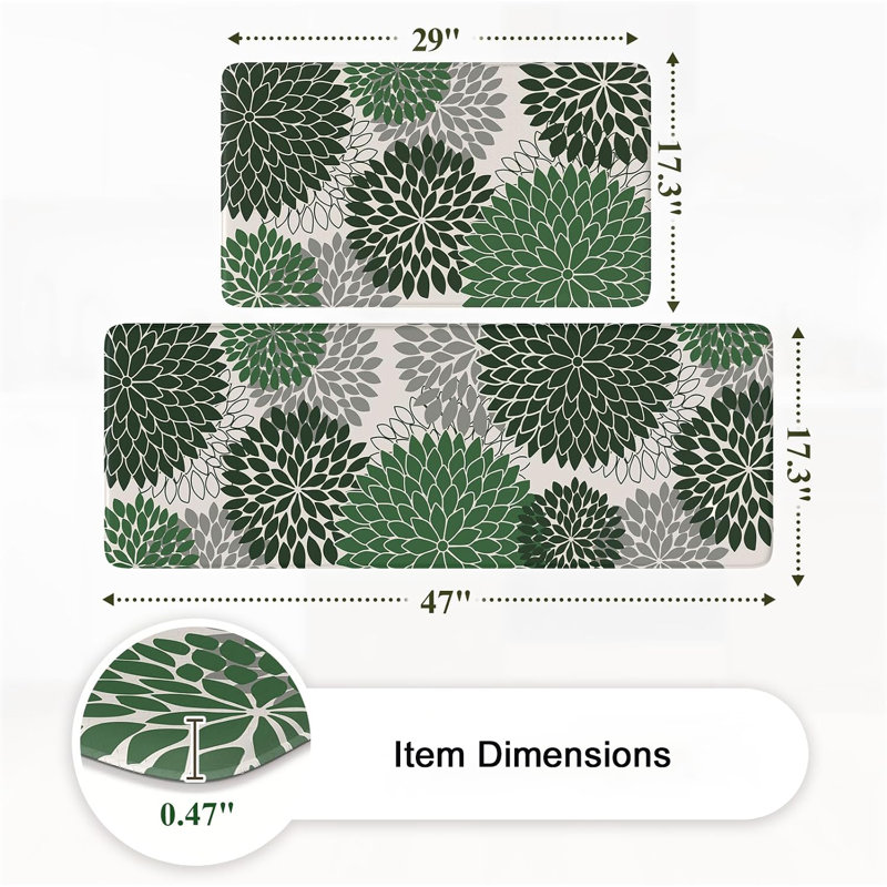 2 tapis de cuisine de ferme anti-fatigue 2 PCS, tapis de cuisine imperméables et antidérapants pour la cuisine,, Vert foncé