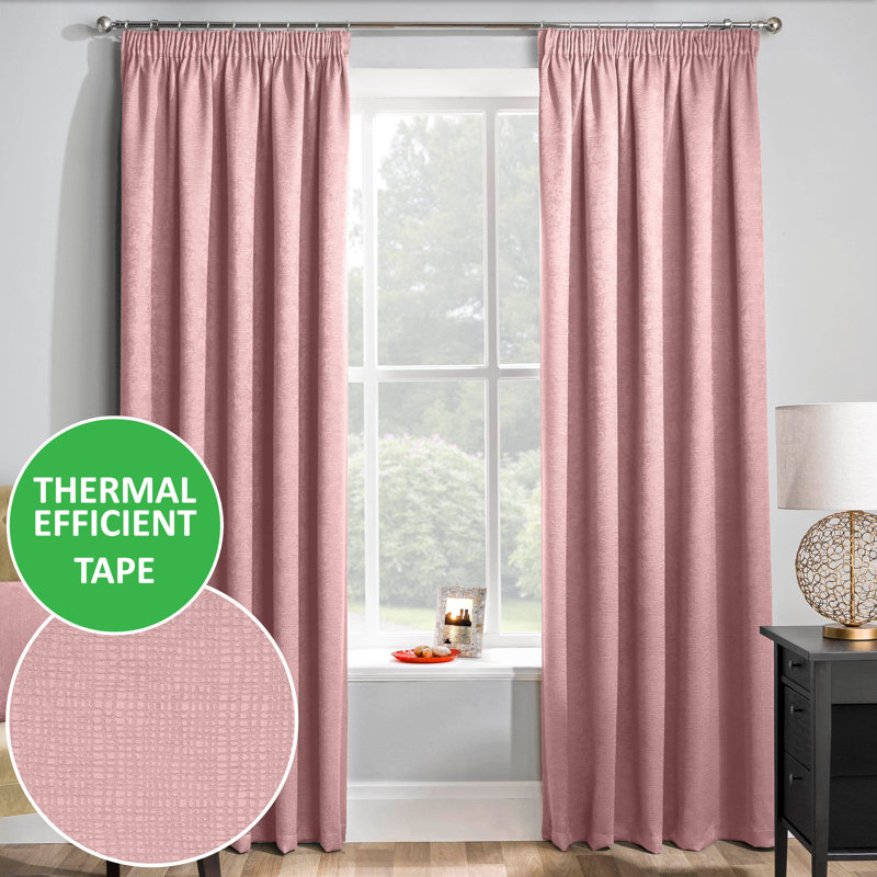 Armington Pencil Pleat Light Reducing Thermal Curtain, 168cm Width x 137cm Drop, Pink