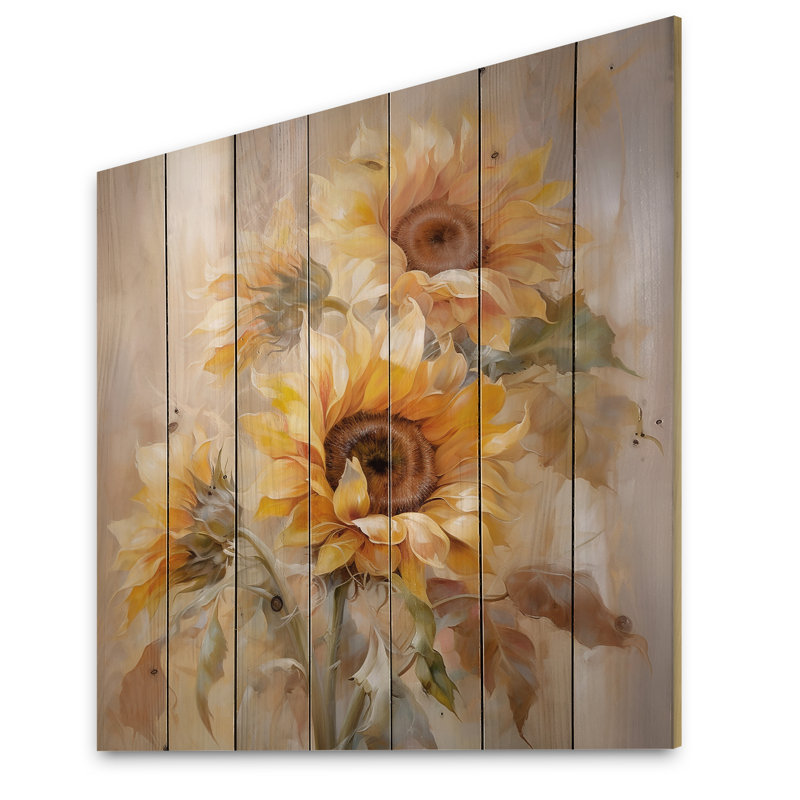 «Bexlee Beige Sunflowers», impression romantique sur bois, H 30 po x l 30 po x P 0,78 po