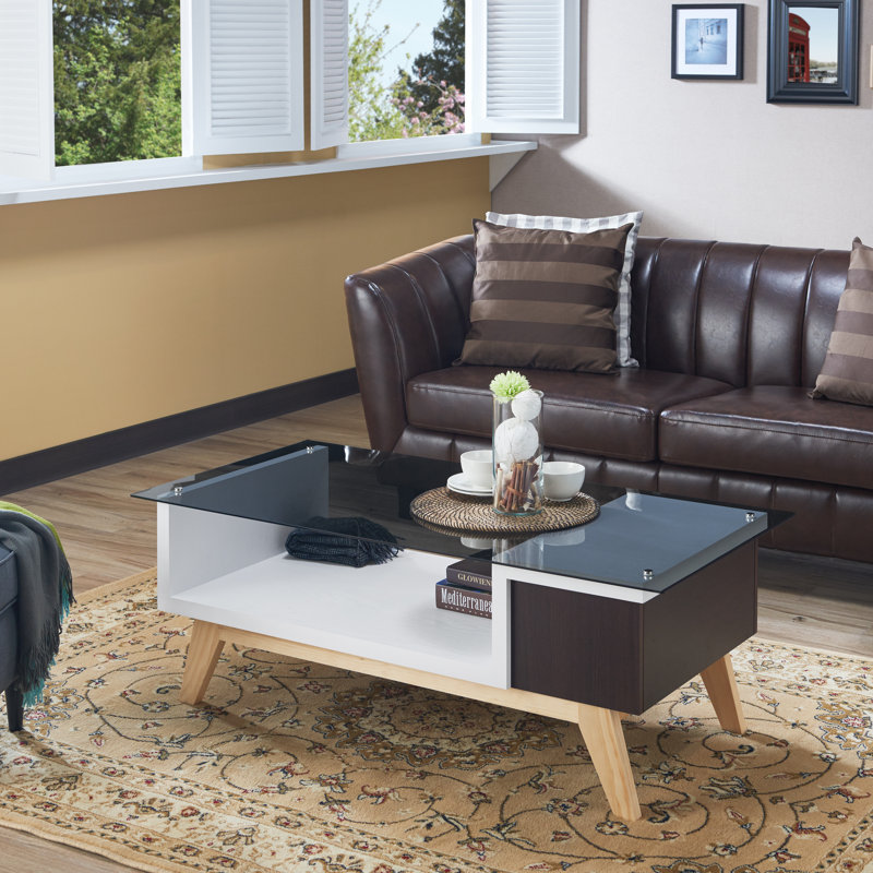 Alijah Four Leg Coffee Table with Storage, Espresso