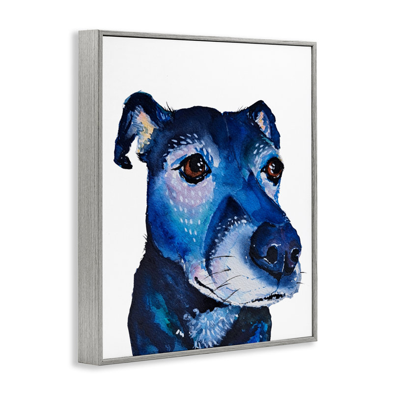 Giclée encadrée de chien bleu expressif, design par Tatiana Roberts, H 14 po x l 11 po, Estampe numérique Farmhouse