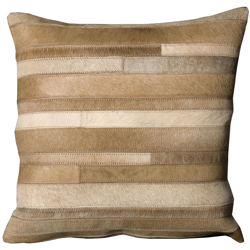 Embroidered Leather/Suede Throw Pillow, Beige, 20" x 20"