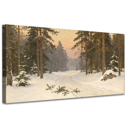 Winter Scene Pictures Neutral Landscape Snowy Pine Forest Canvas Wall Art Large Rustic Winter Wall Art Artwork Decor for Living Room Bedroom Christmas Seasonal Cabin Office, 20x40 inches