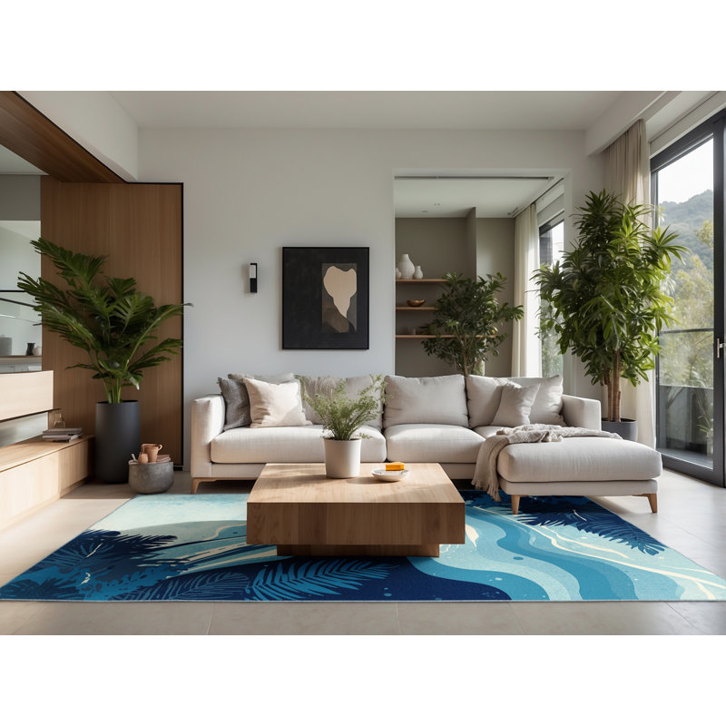 Tapis ombré doux et moelleux de couleur tropicale en bleu - Reliure bleu ciel, 5 x 8