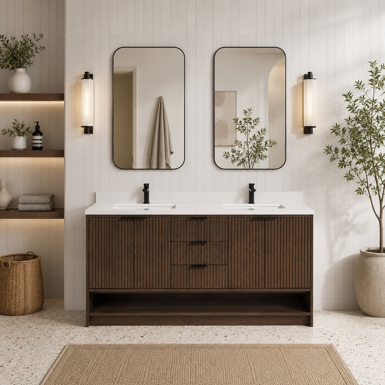 55'' Double Bathroom Vanity, Walnut