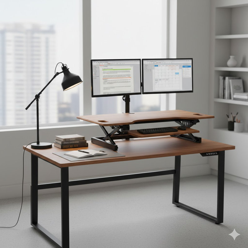 Plateau de travail à hauteur réglable pour bureau avec support pour ressorts à gaz et moniteur à hauteur réglable beige l 46 po Rocelco