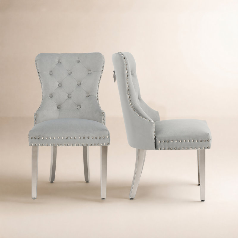 Velvet Tufted Upholstered Parsons Dining Room Chair, Velvet Gray