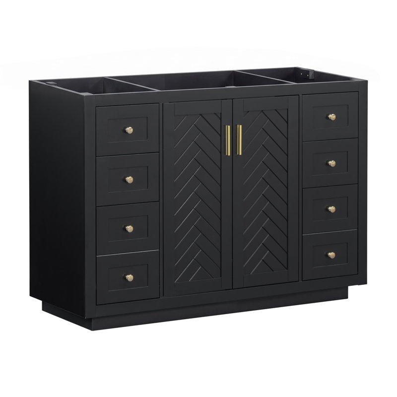 Meuble-lavabo de salle de bain avec 6 tiroirs et 2 portes, Noir