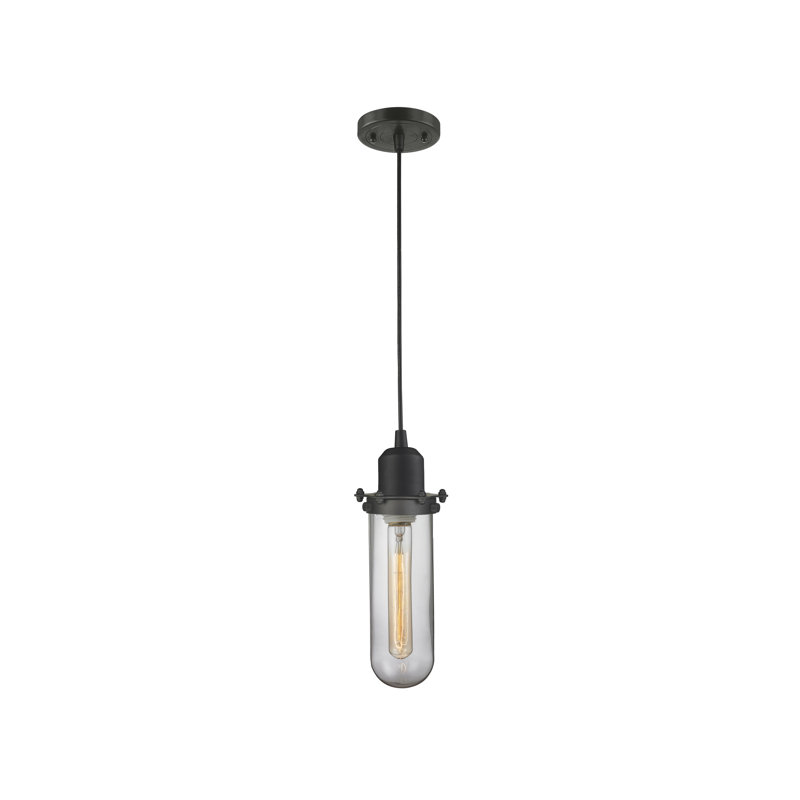 Luminaire suspendu pour une seule ampoule 1 lumières Mikell, Bronze huilé, Transparent