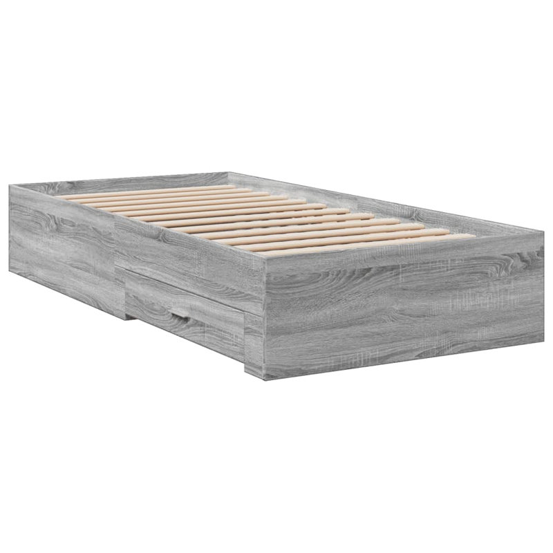 Vidaxl Bed Frame With Drawers Engineered Wood, 100 x 200cm, Grey Sonoma