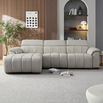 113.38" Genuine Leather Power Reclining Sectional With USB Port