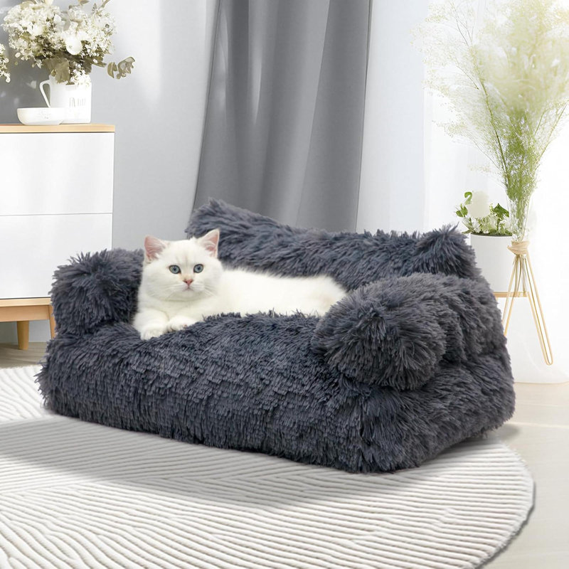 Canapé pour chat, lit pour chat d'intérieur, canapé pour chien apaisant pour petits animaux de compagnie, Gris foncé