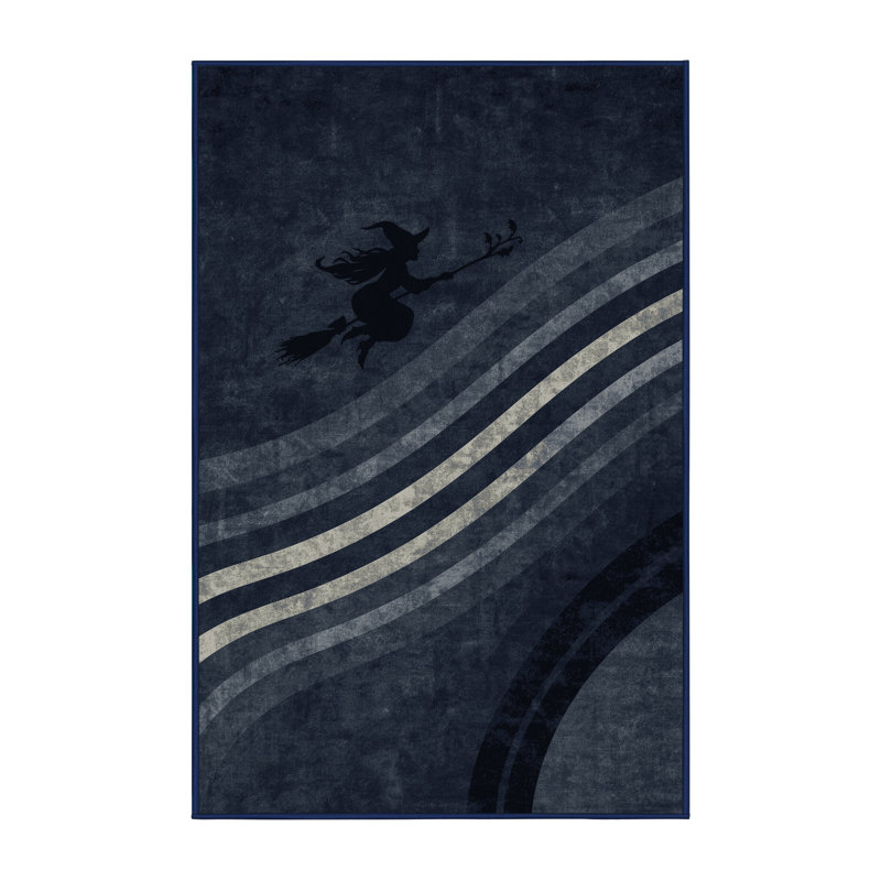 Soft Plush Escarcega Halloween Modern & Contemporary Abstract Area Rug in Gray – Navy Binding, 8x10