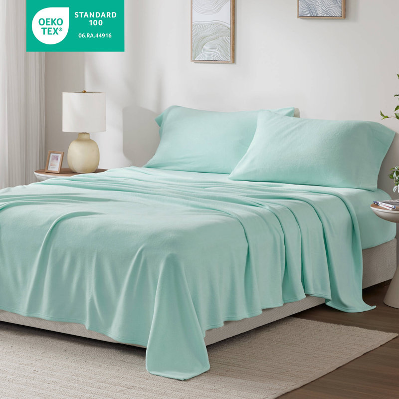 Ensemble de draps 3 pièces en polyester pour lit simple XL, couleur aqua, anti-boulochage et doux au toucher