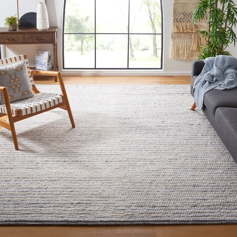 Tapis fait à la main Cleodora Dots - ivoire / bleu, Rectangle de 10 pi x 14 pi