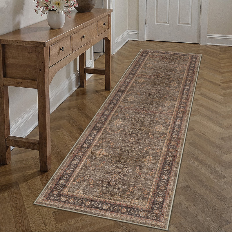 Kellems Vintage Machine Washable Area Rugs For Living Room With Non-Slip Backing, Runner 2' x 8'