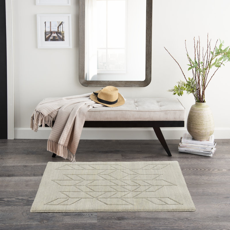 Mihira Geometric Wool Hand Woven Area Rug, Rectangle 61 x 91cm