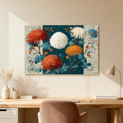 Plants &Flowers Floral Chrysanthemum Vintage Script Background Pattern