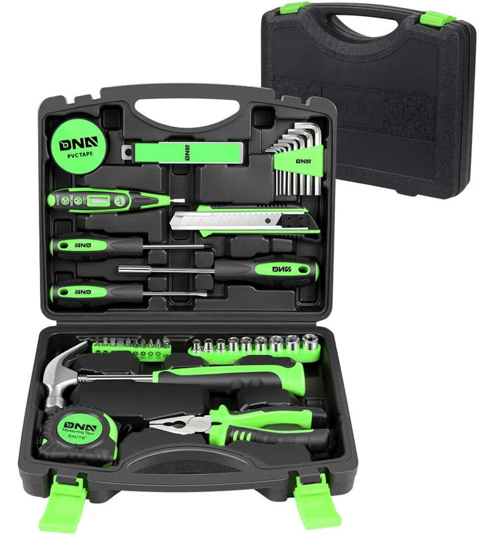 46 Piece Portable Household Hand Tool Kit Storage Toolbox (Red) DNA Motoring 