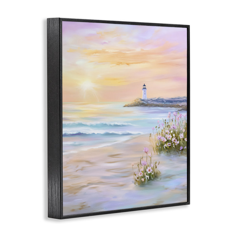 Chaleureuse lever de soleil avec phare lointain, estampe numérique, design par Arlington Prints, H 20 po x l 16 po