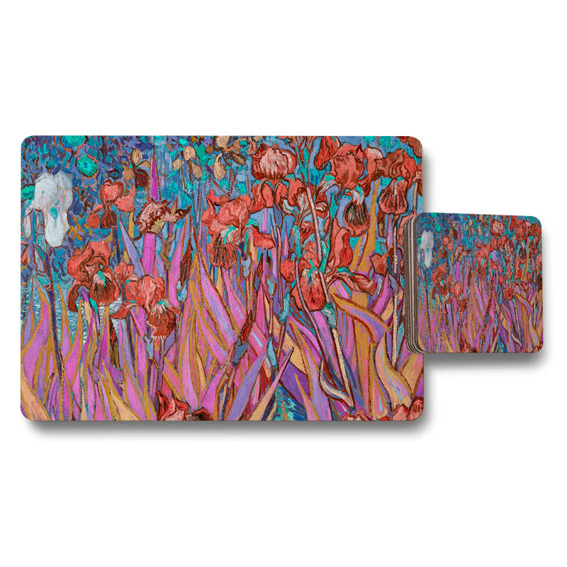 Colorful Floral Placemats And Coaster Set With Abstract Art