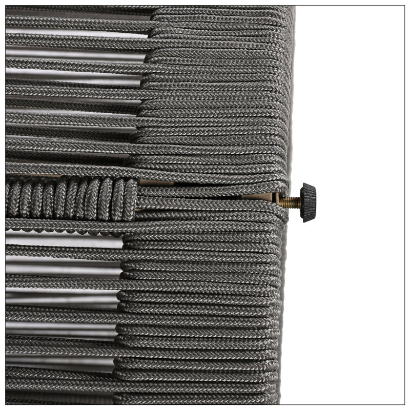 Outdoor Rattan Rope & Acacia Wood Coffee Table - Weather Resistant - Rope Grey/Natural Iron, Gray