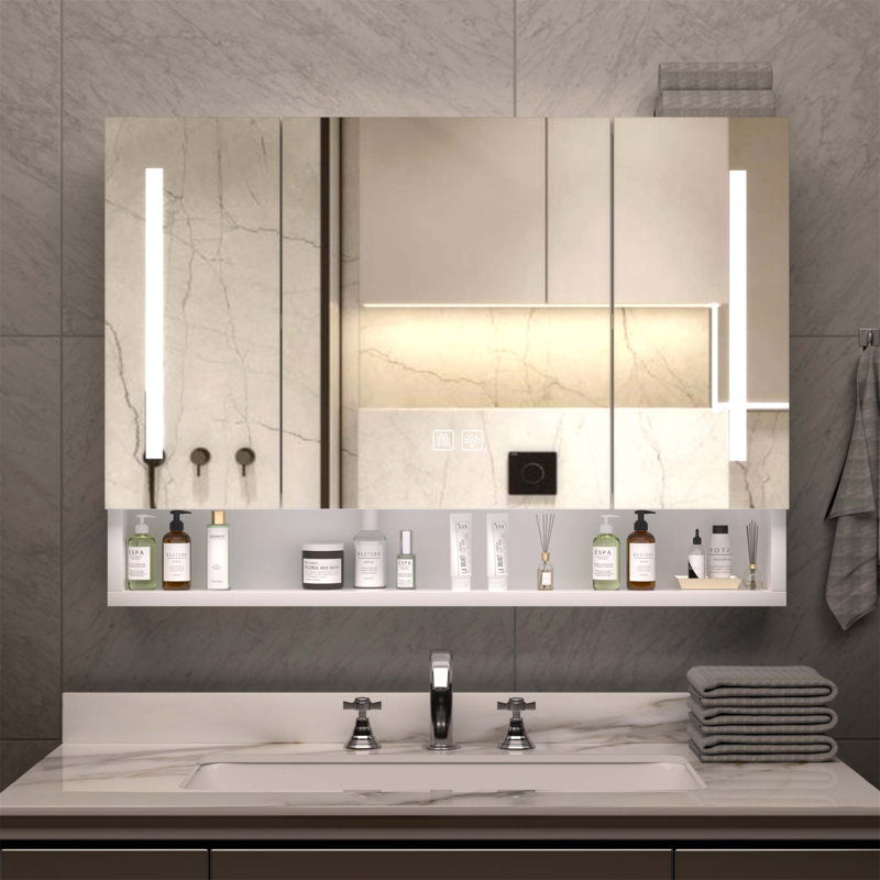 Armoires de salle de bain modernes de 39 po Helmar, armoires à pharmacie avec miroirs et lumières DEL, armoire de rangement de salle de bain avec compartiments de rangement à plusieurs niveaux