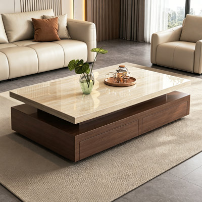 High-End Rectangular Storage Slate Coffee Table
