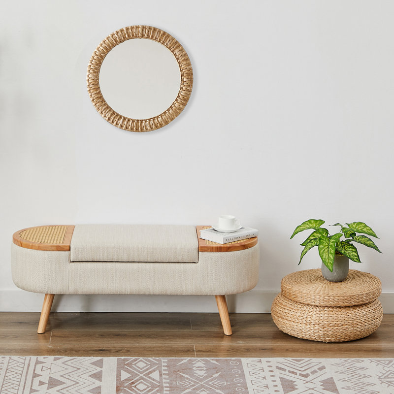 Jurre Rattan Upholstered Storage Bench with Flip Top , Beige