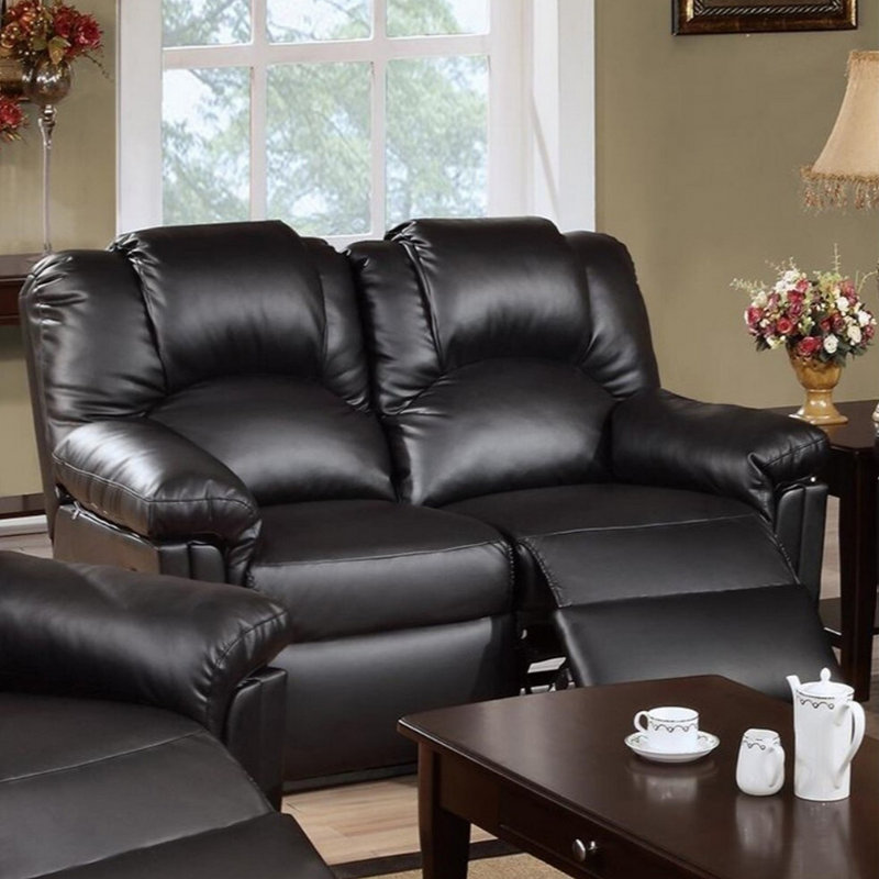 Garcial Bonded Leather Recliner Loveseat, Black Faux Leather