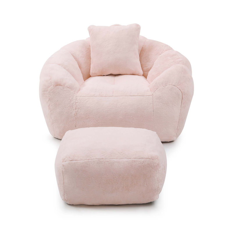 Giant Bean Bag Chair withFootstool, Oversized Bean Bag , Faux Fur Shell-Shaped Large Chair with Filler, Stuffed Big Accent Sofa, Floor Sofa for Gaming,Reading Living Room Bedroom