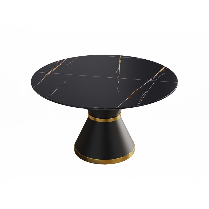 Artificial Stone Round Dining Table(Only Table), Black, Black