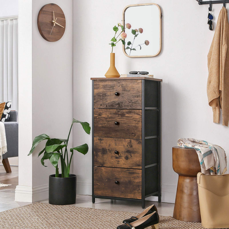 Commode 4 tiroirs l 17,7 po Rochell, Noir / brun rustique