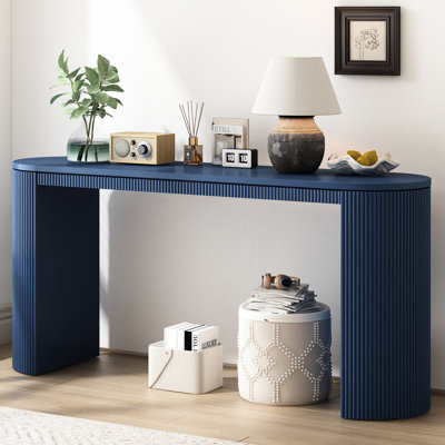 Console à rayures verticales bleu marine - Meuble d'appoint de bureau au design unique pour la décoration du salon
