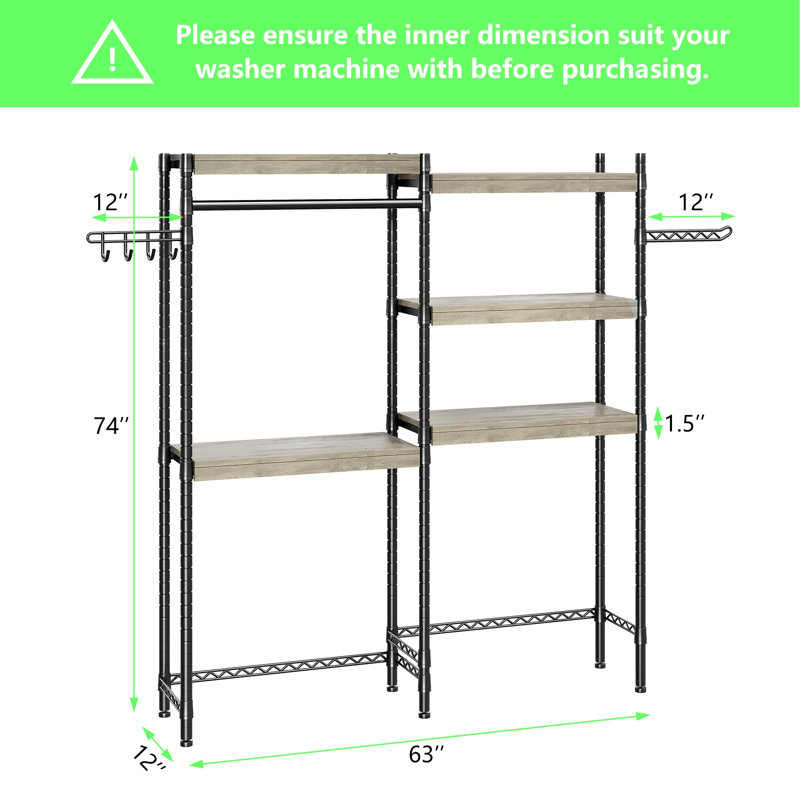 Clothes Drying Rack Over The Washer and Dryer Storage Shelf, 74" H x 63" W x 12" D